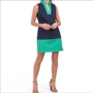 SAIL TO SABLE Navy & Green A-Line Dress